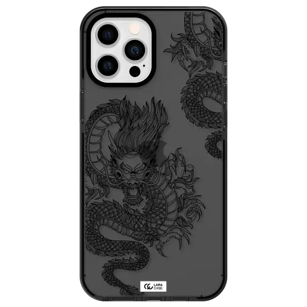 Dragon Line Art Apple iPhone 12 pro max impact Smoke Black Case