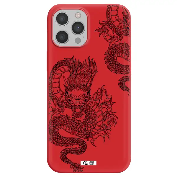 Dragon Line Art Apple iPhone 12 pro Silicone Imperial Red Case