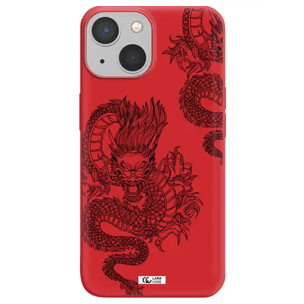 Dragon Line Art Apple iPhone 13 mini Silicone Imperial Red Case