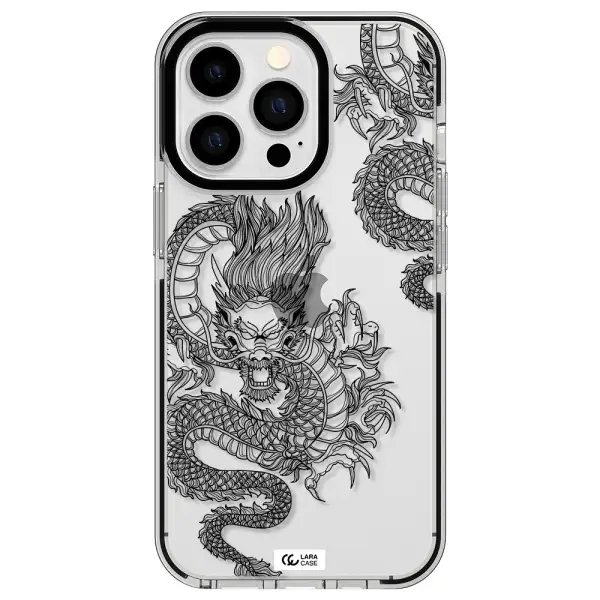 Dragon Line Art Apple iPhone 13 Pro impact black border Case