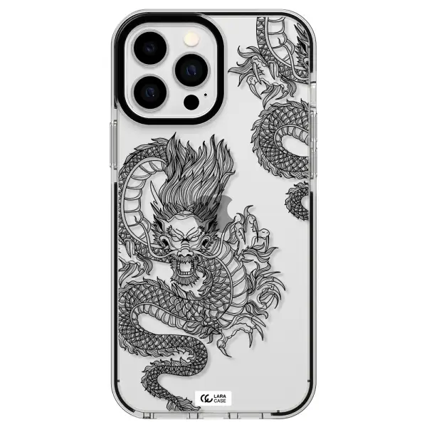 Dragon Line Art Apple iPhone 13 Pro Max impact black border Case