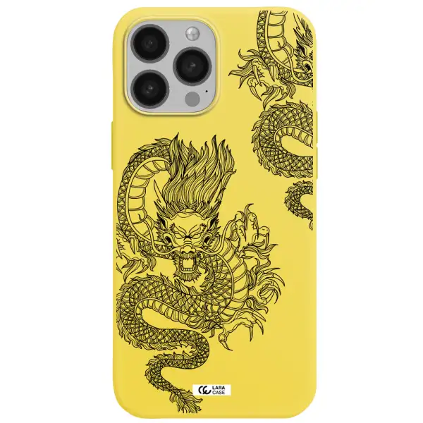 Dragon Line Art Apple iPhone 13 Pro Max Silicone canary yellow Case