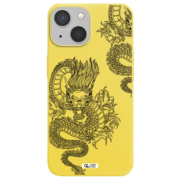 Dragon Line Art Apple iPhone 13 Silicone canary yellow Case