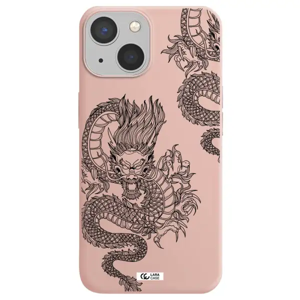 Dragon Line Art Apple iPhone 13 Silicone pastel pink Case