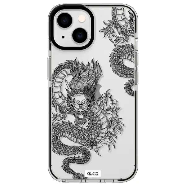 Dragon Line Art Apple iPhone 14 impact black border Case