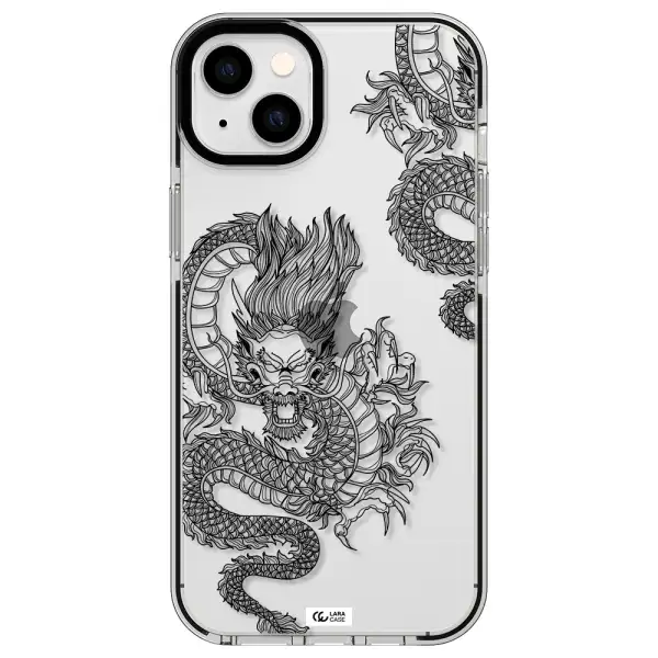 Dragon Line Art Apple iPhone 14 plus impact black border Case
