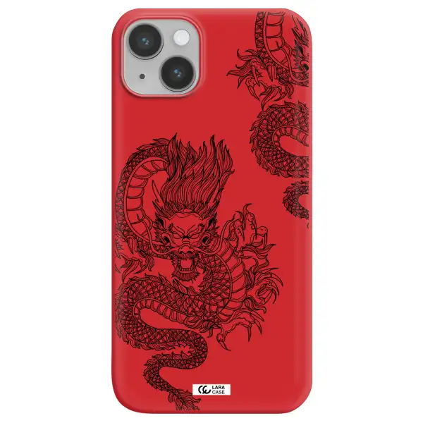 Dragon Line Art Apple iPhone 14 plus Silicone Imperial Red Case