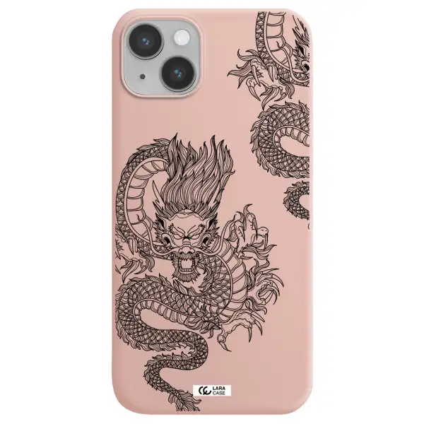 Dragon Line Art Apple iPhone 14 plus Silicone pastel pink Case