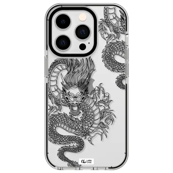 Dragon Line Art Apple iPhone 14 pro impact black border Case