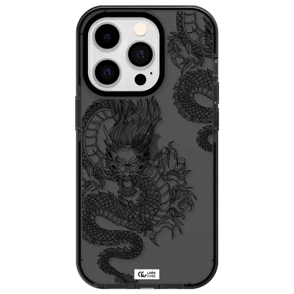 Dragon Line Art Apple iPhone 14 pro impact Smoke Black Case