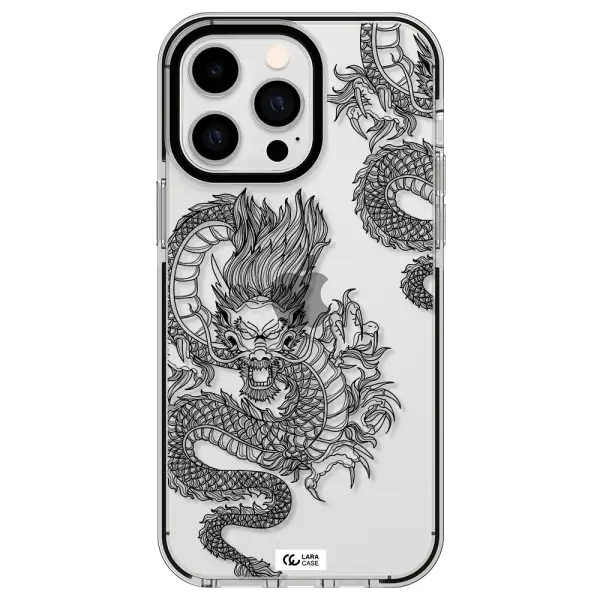 Dragon Line Art Apple iPhone 14 pro max impact black border Case