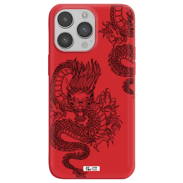 Dragon Line Art Apple iPhone 14 pro Silicone Imperial Red Case