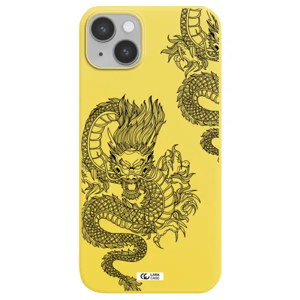 Dragon Line Art Apple iPhone 14 Silicone canary yellow Case
