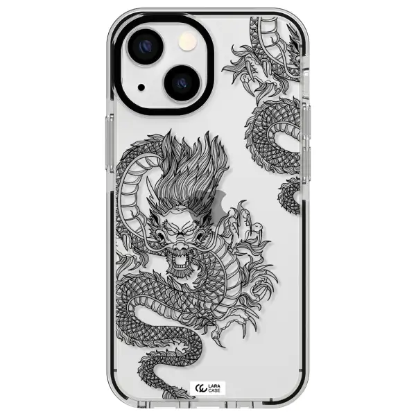 Dragon Line Art Apple iPhone 15 impact black border Case