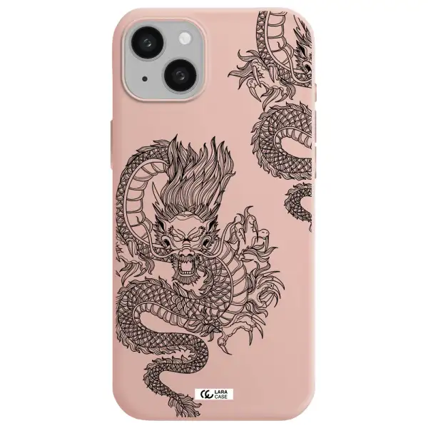 Dragon Line Art Apple iphone 15 plus Silicone pastel pink Case