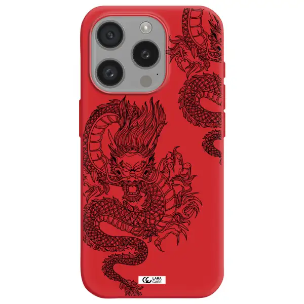 Dragon Line Art Apple Iphone 15 Pro Silicone Imperial Red Case