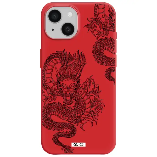 Dragon Line Art Apple Iphone 15 Silicone Imperial Red Case