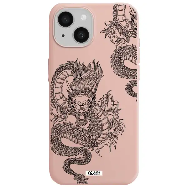 Dragon Line Art Apple Iphone 15 Silicone Pastel Pink Case