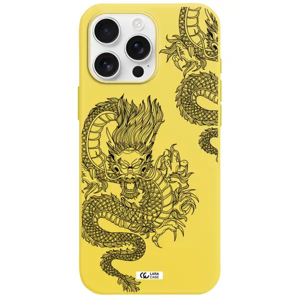 Dragon Line Art Apple Iphone 16 Pro Max Silicone Canary Yellow Case