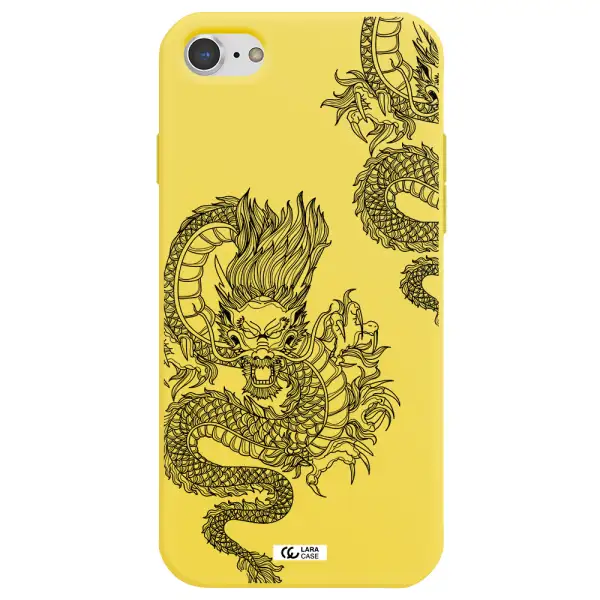 Dragon Line Art Apple iPhone 8 Silicone canary yellow Case