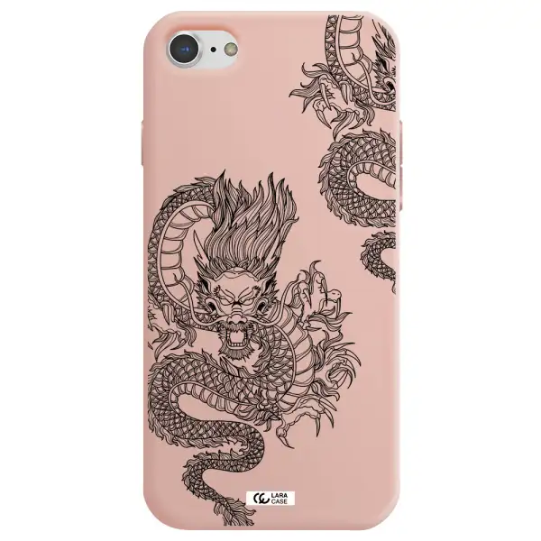 Dragon Line Art Apple iPhone 8 Silicone pastel pink Case