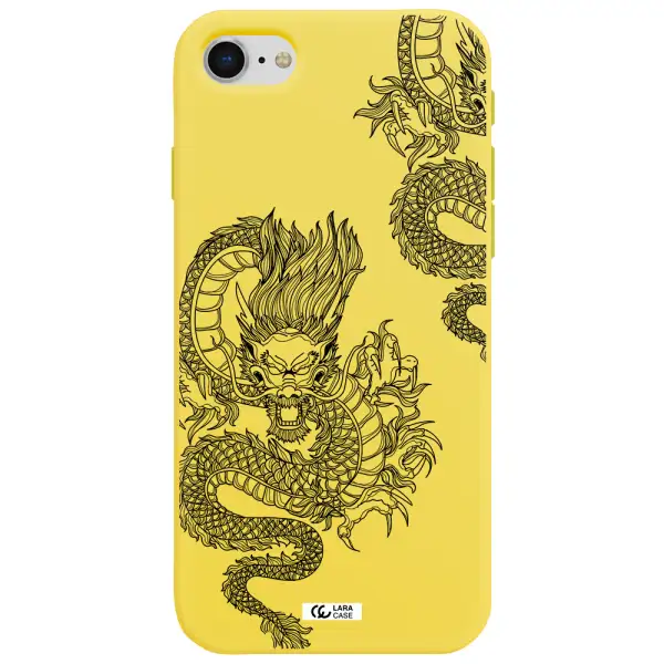 Dragon Line Art Apple iPhone se 2020 Silicone canary yellow Case