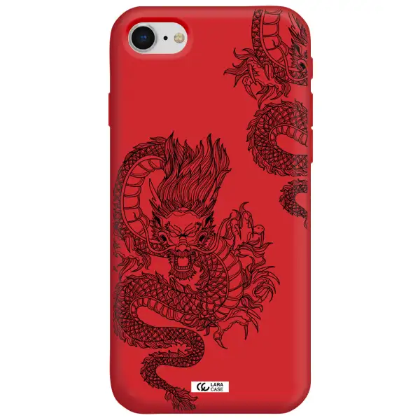 Dragon Line Art Apple iPhone se 2020 Silicone Imperial Red Case