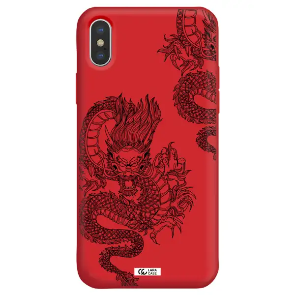 Dragon Line Art Apple iPhone X Silicone Imperial Red Case
