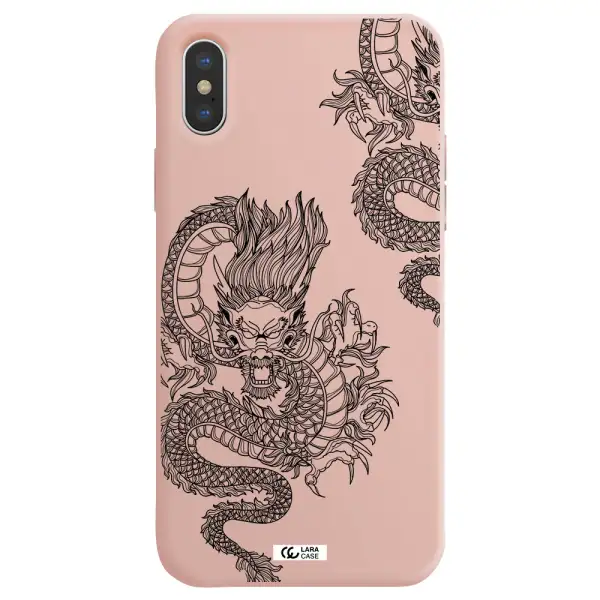 Dragon Line Art Apple iPhone X Silicone pastel pink Case