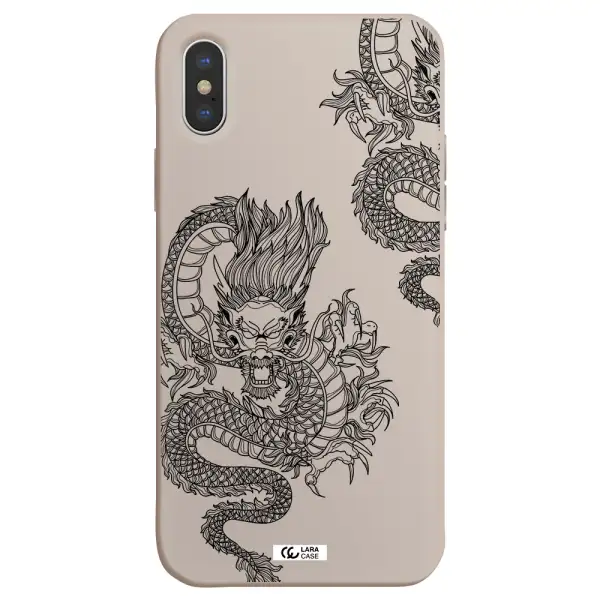 Dragon Line Art Apple iPhone X Silicone Stone Case