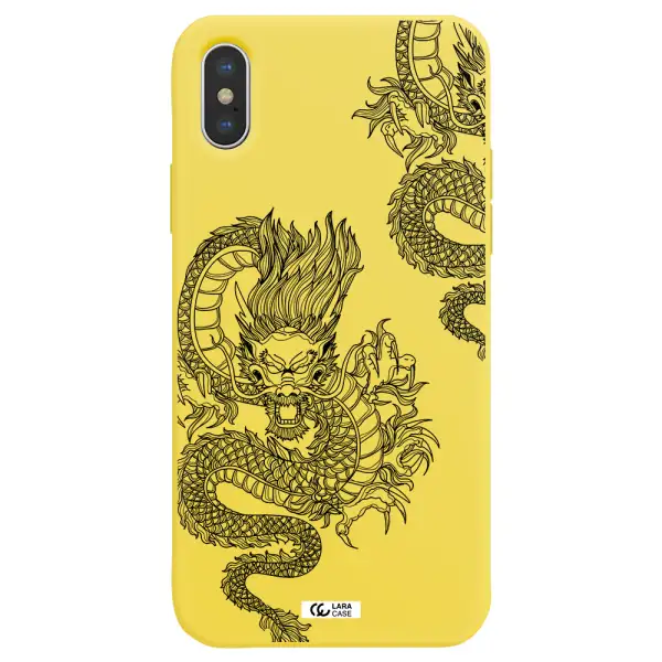 Dragon Line Art Apple iPhone XS Silicone canary yellow Case