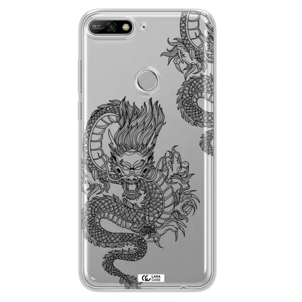 Dragon Line Art Huawei Y7 2018 Clear TPU Case