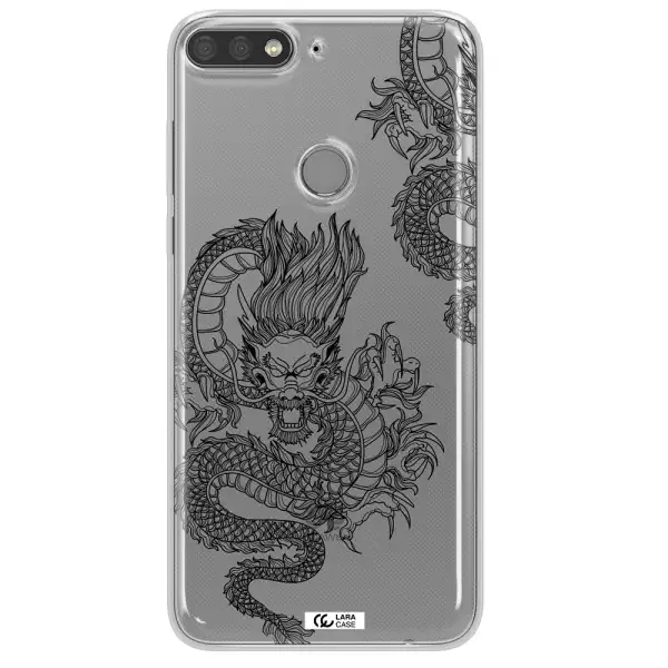 Dragon Line Art Huawei Y7 Prime 2018 Clear TPU Case