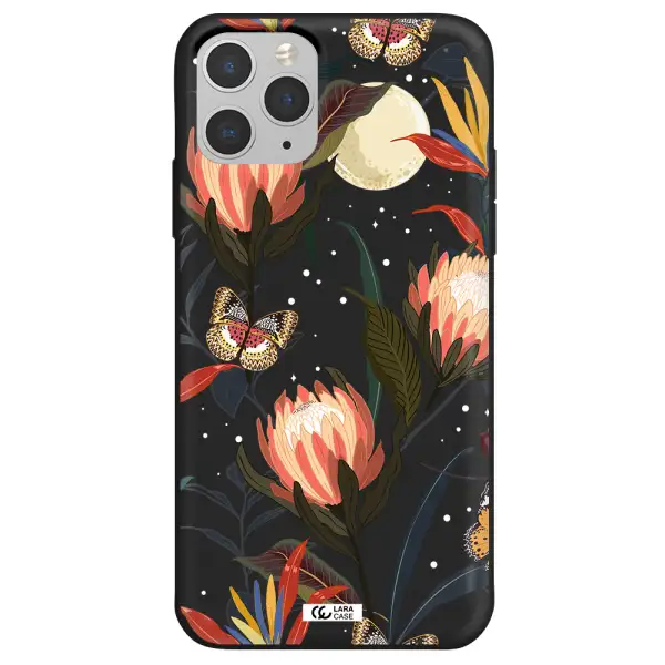 Moon Butterfly Flower Apple iPhone 11 pro max Silicone black Case
