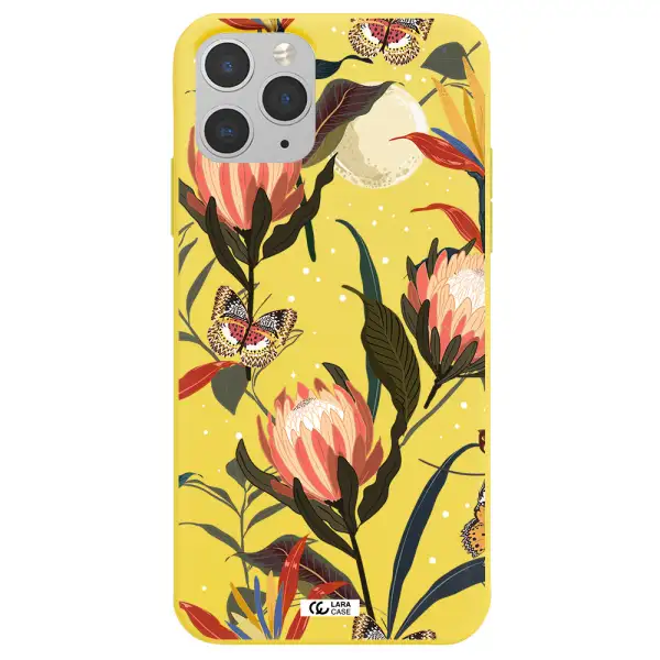 Moon Butterfly Flower Apple iPhone 11 pro Silicone canary yellow Case