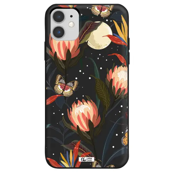 Moon Butterfly Flower Apple iPhone 11 Silicone black Case