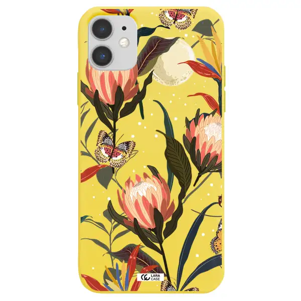 Moon Butterfly Flower Apple iPhone 11 Silicone canary yellow Case