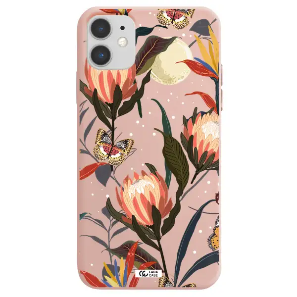 Moon Butterfly Flower Apple iPhone 11 Silicone pastel pink Case