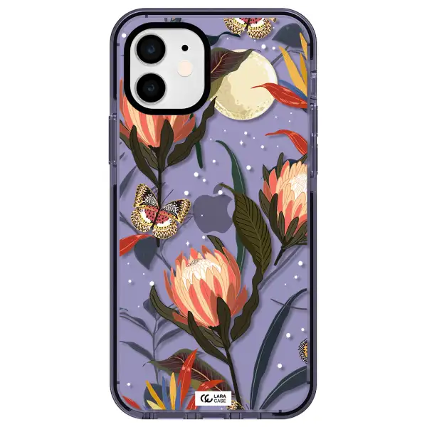 Moon Butterfly Flower Apple iPhone 12 impact Lilac Case