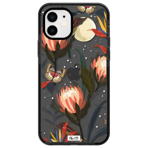 Moon Butterfly Flower Apple iPhone 12 impact Smoke Black Case