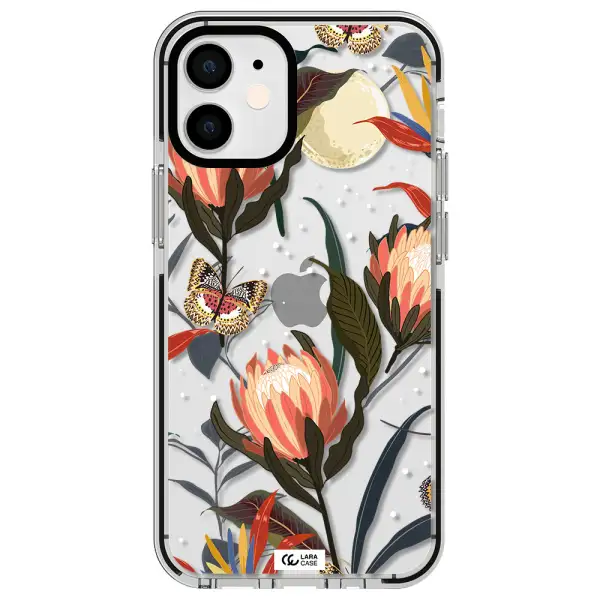 Moon Butterfly Flower Apple iPhone 12 mini impact black border Case