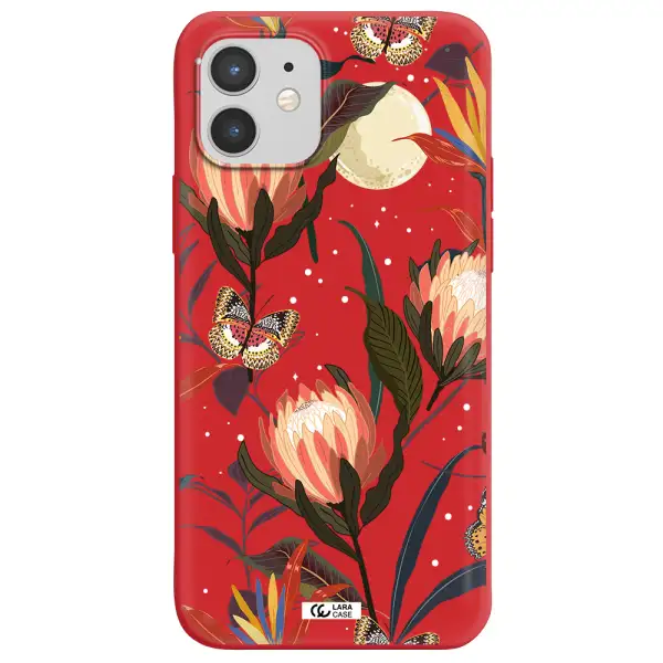 Moon Butterfly Flower Apple iPhone 12 mini Silicone Imperial Red Case