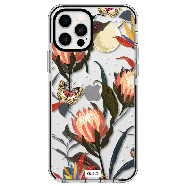 Moon Butterfly Flower Apple iPhone 12 pro impact black border Case