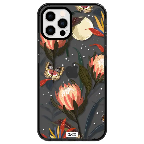 Moon Butterfly Flower Apple iPhone 12 pro impact Smoke Black Case