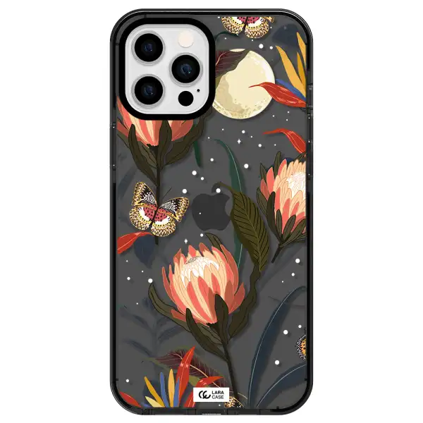 Moon Butterfly Flower Apple iPhone 12 pro max impact Smoke Black Case