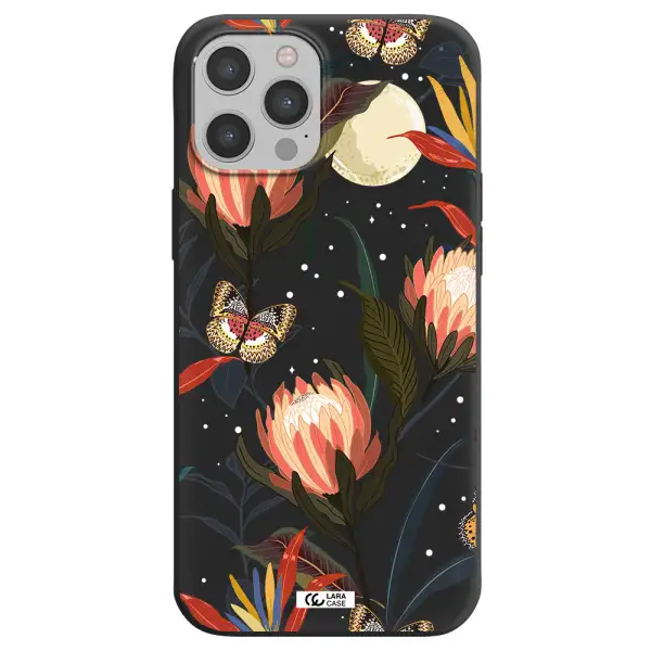 Moon Butterfly Flower Apple iPhone 12 pro max Silicone black Case