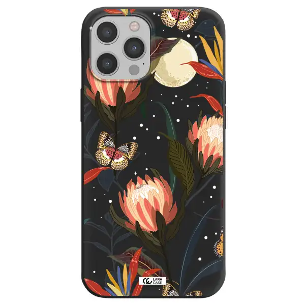 Moon Butterfly Flower Apple iPhone 12 pro Silicone black Case