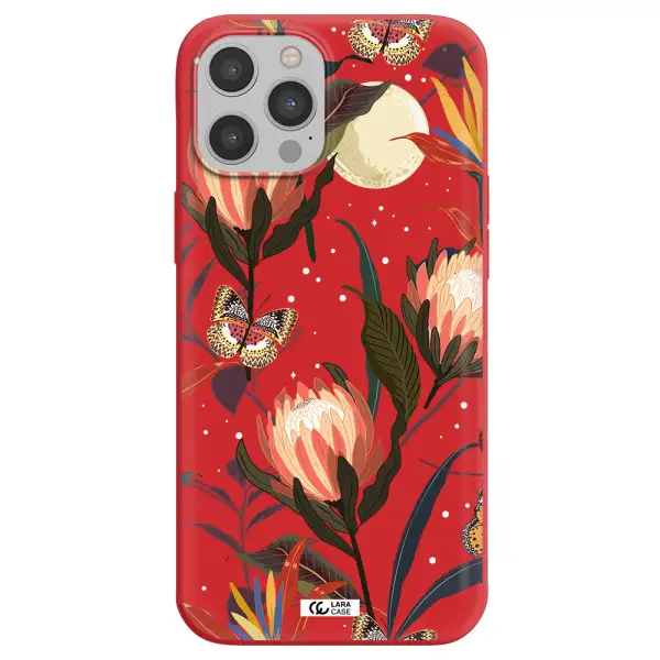 Moon Butterfly Flower Apple iPhone 12 pro Silicone Imperial Red Case