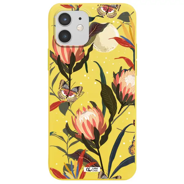 Moon Butterfly Flower Apple iPhone 12 Silicone canary yellow Case