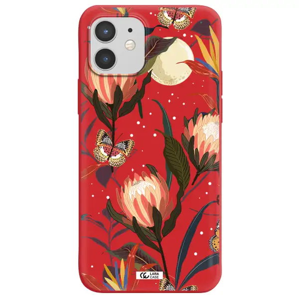 Moon Butterfly Flower Apple iPhone 12 Silicone Imperial Red Case